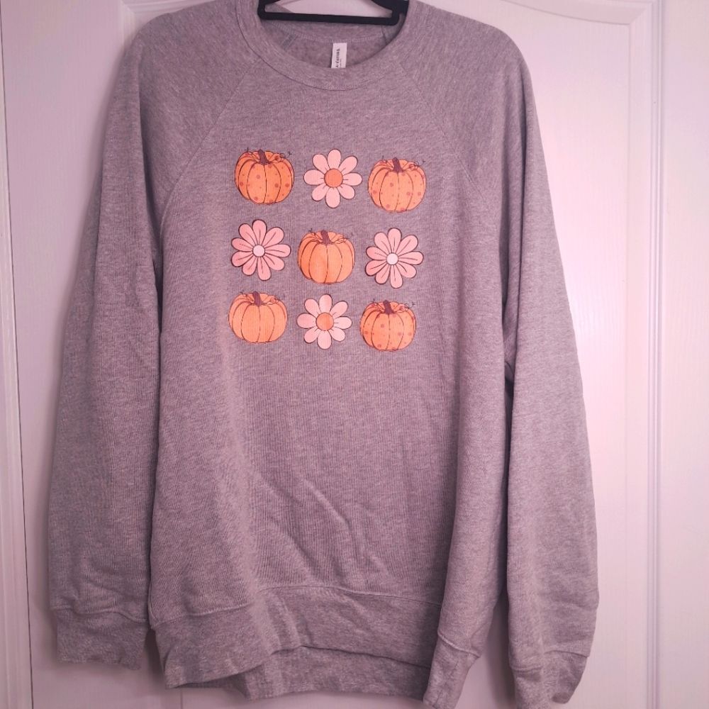 Gray Pumpkin Print Women's Fall Sweater